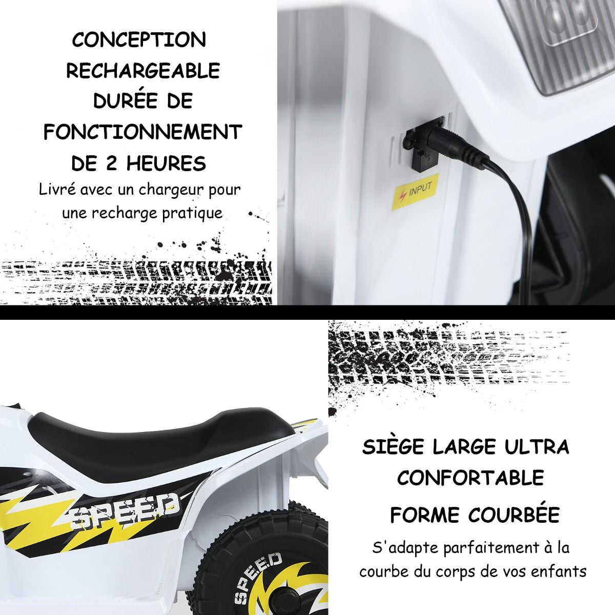 Quad Buggy Electrique Pour Enfant 6 V 4,5 Km-H MAX Voiture Pour Enfants De 3 Ans+ Blanc/Bleu/Noir/Rouge/Rose