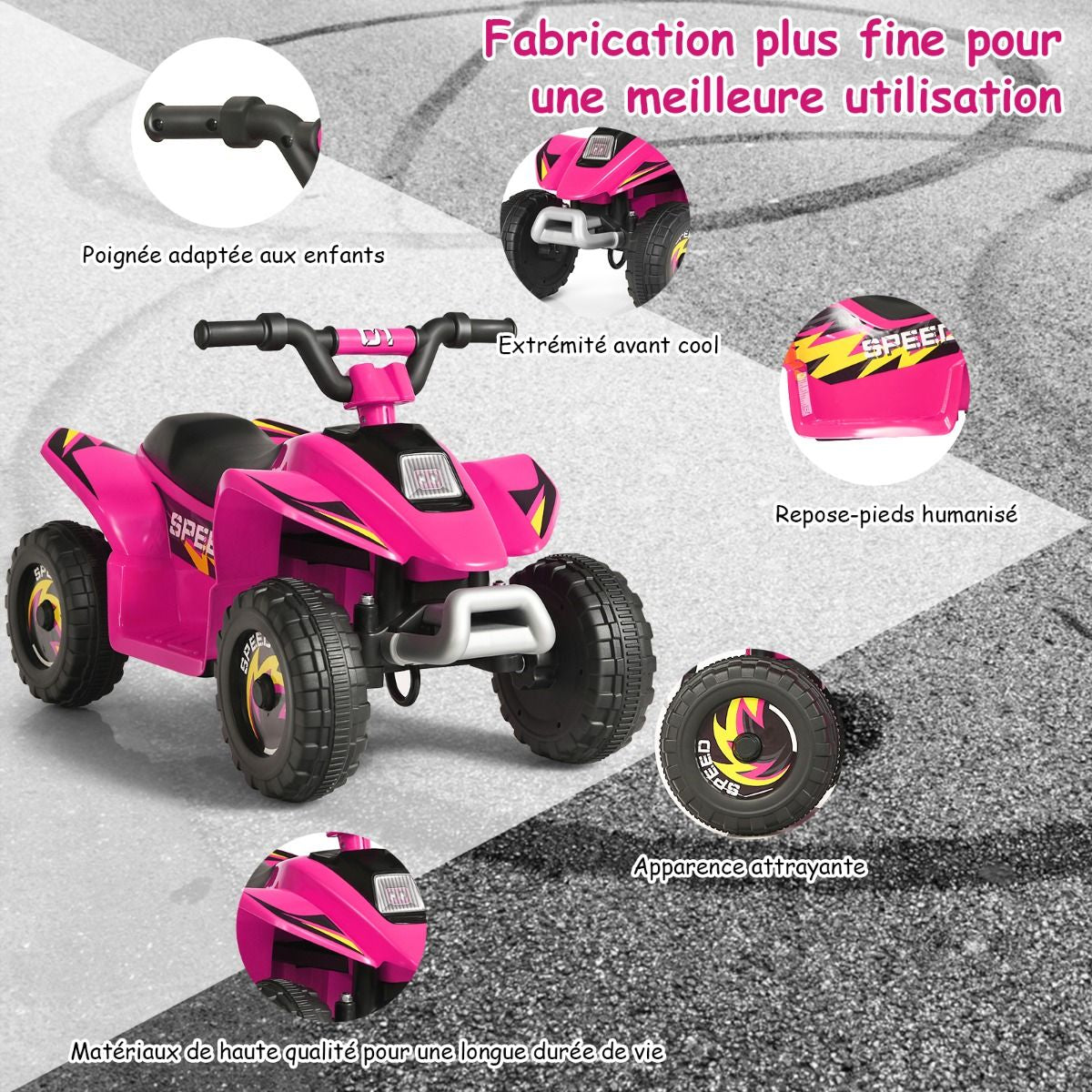 Quad Buggy Electrique Pour Enfant 6 V 4,5 Km-H MAX Voiture Pour Enfants De 3 Ans+ Blanc/Bleu/Noir/Rouge/Rose