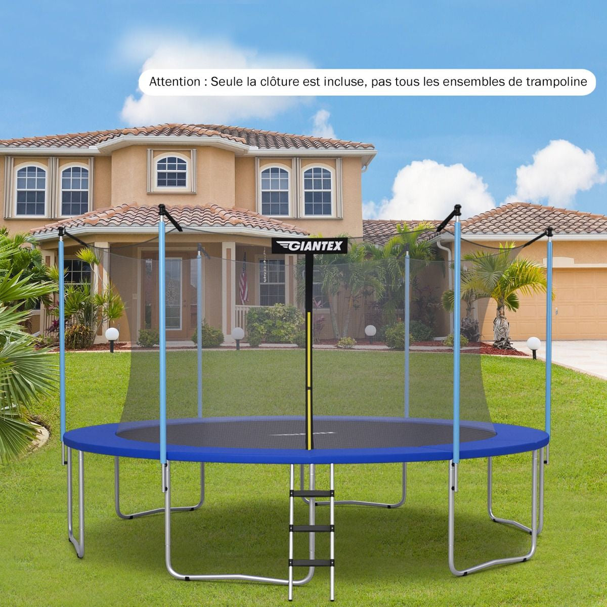 Filet De Sécurité Pour Trampoline 488 Cm Avec 11 Poteaux Fermeture Eclair Double Et Boucles De Protection Intérieur/Extérieur
