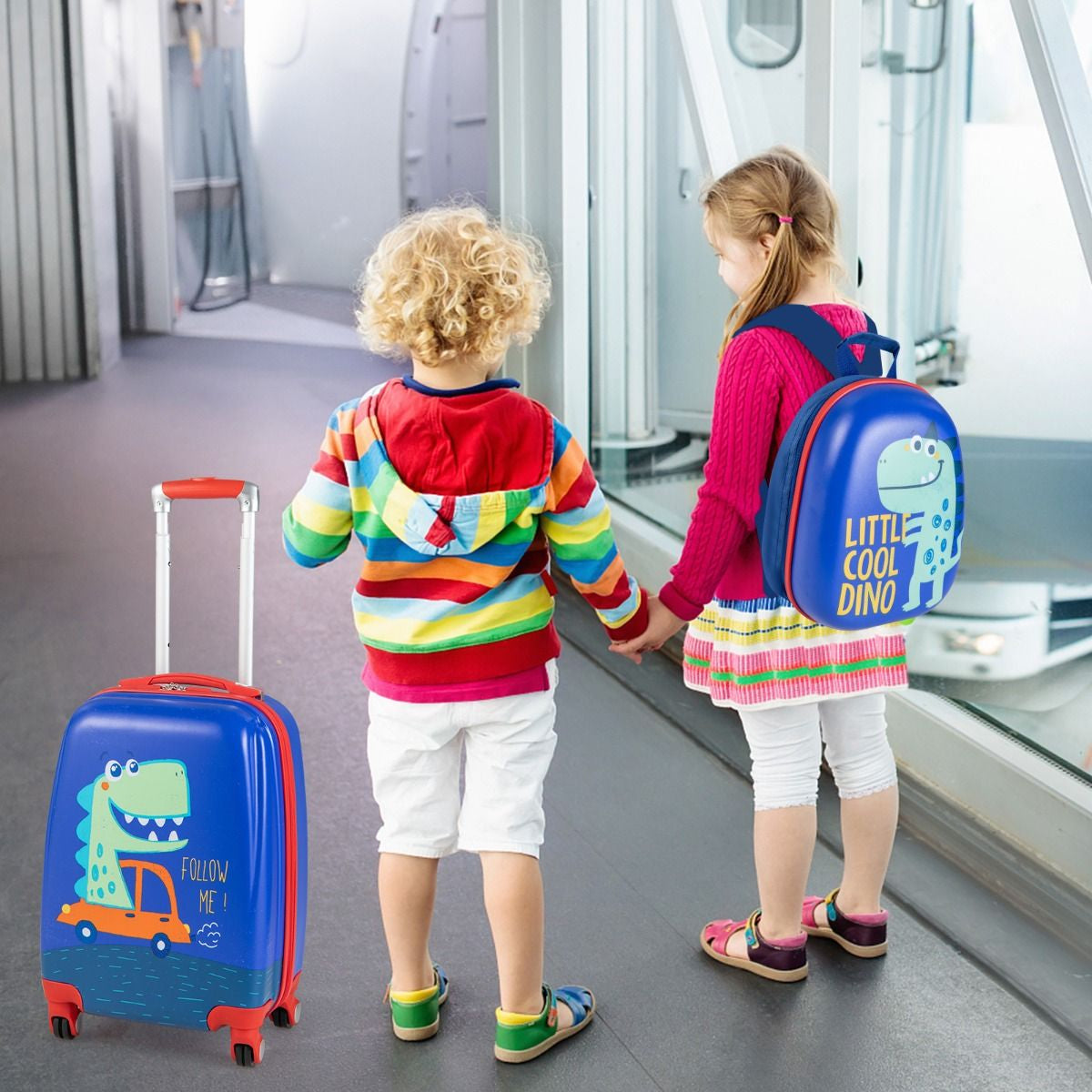 Lot De 2 Valise Cabine Enfant + Sac À Dos Bagages Enfant Pour Garçons Filles Avec Poignée Rétractable 88-100Cm Valise Dinosaure En ABS