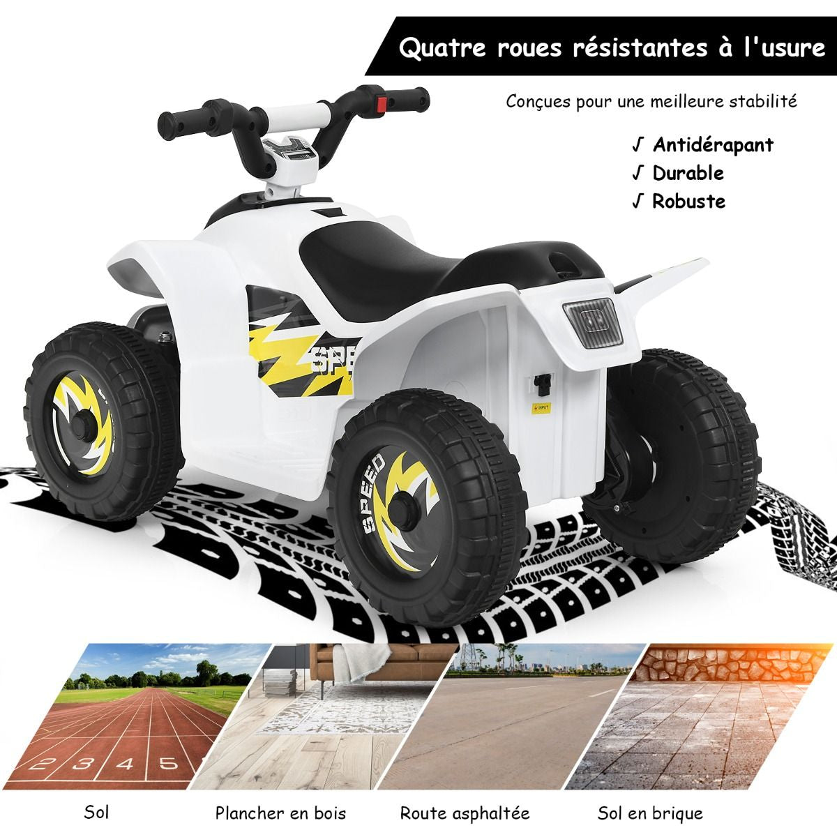 Quad Buggy Electrique Pour Enfant 6 V 4,5 Km-H MAX Voiture Pour Enfants De 3 Ans+ Blanc/Bleu/Noir/Rouge/Rose