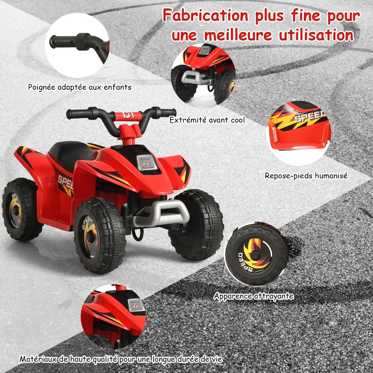 Quad Buggy Electrique Pour Enfant 6 V 4,5 Km-H MAX Voiture Pour Enfants De 3 Ans+ Blanc/Bleu/Noir/Rouge/Rose