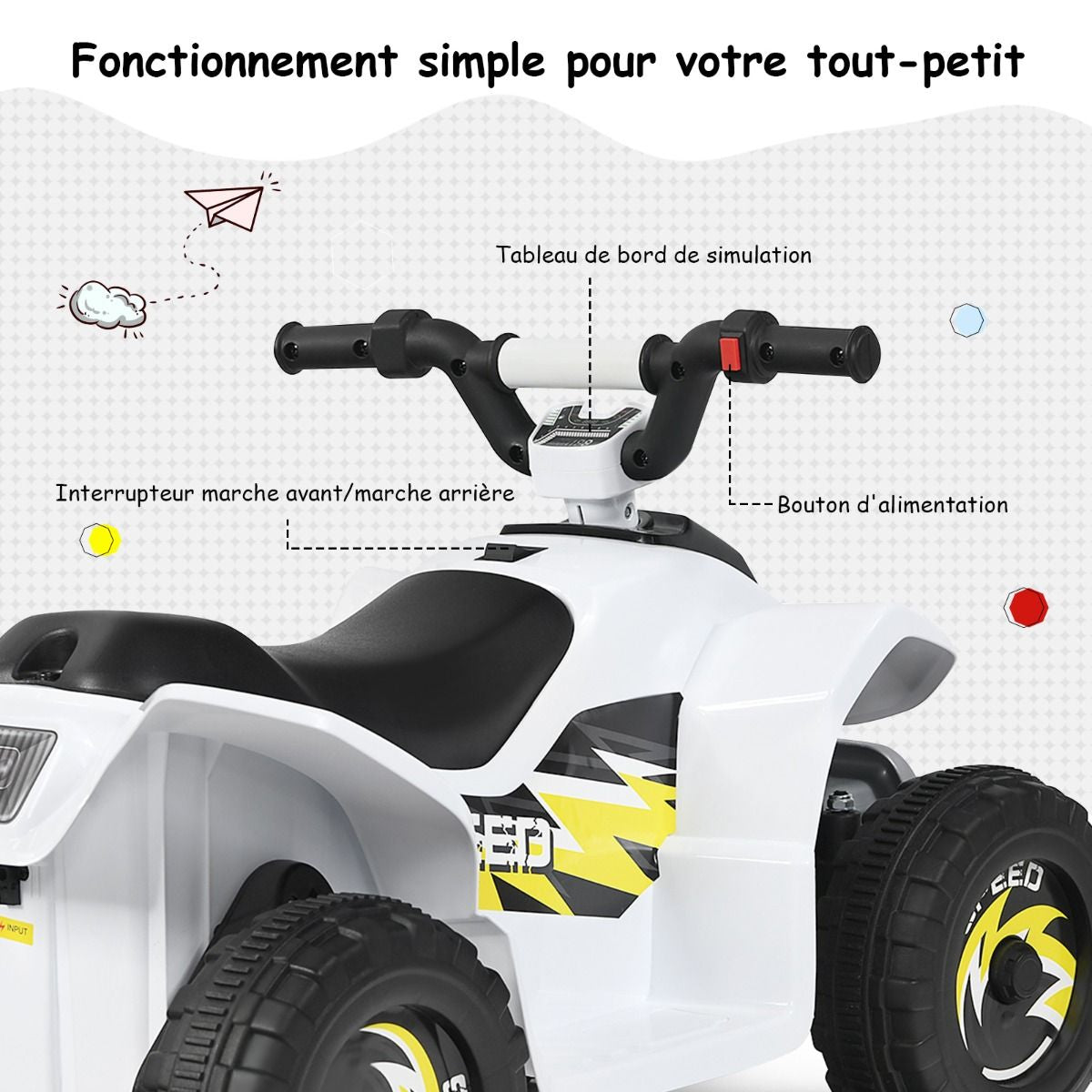 Quad Buggy Electrique Pour Enfant 6 V 4,5 Km-H MAX Voiture Pour Enfants De 3 Ans+ Blanc/Bleu/Noir/Rouge/Rose