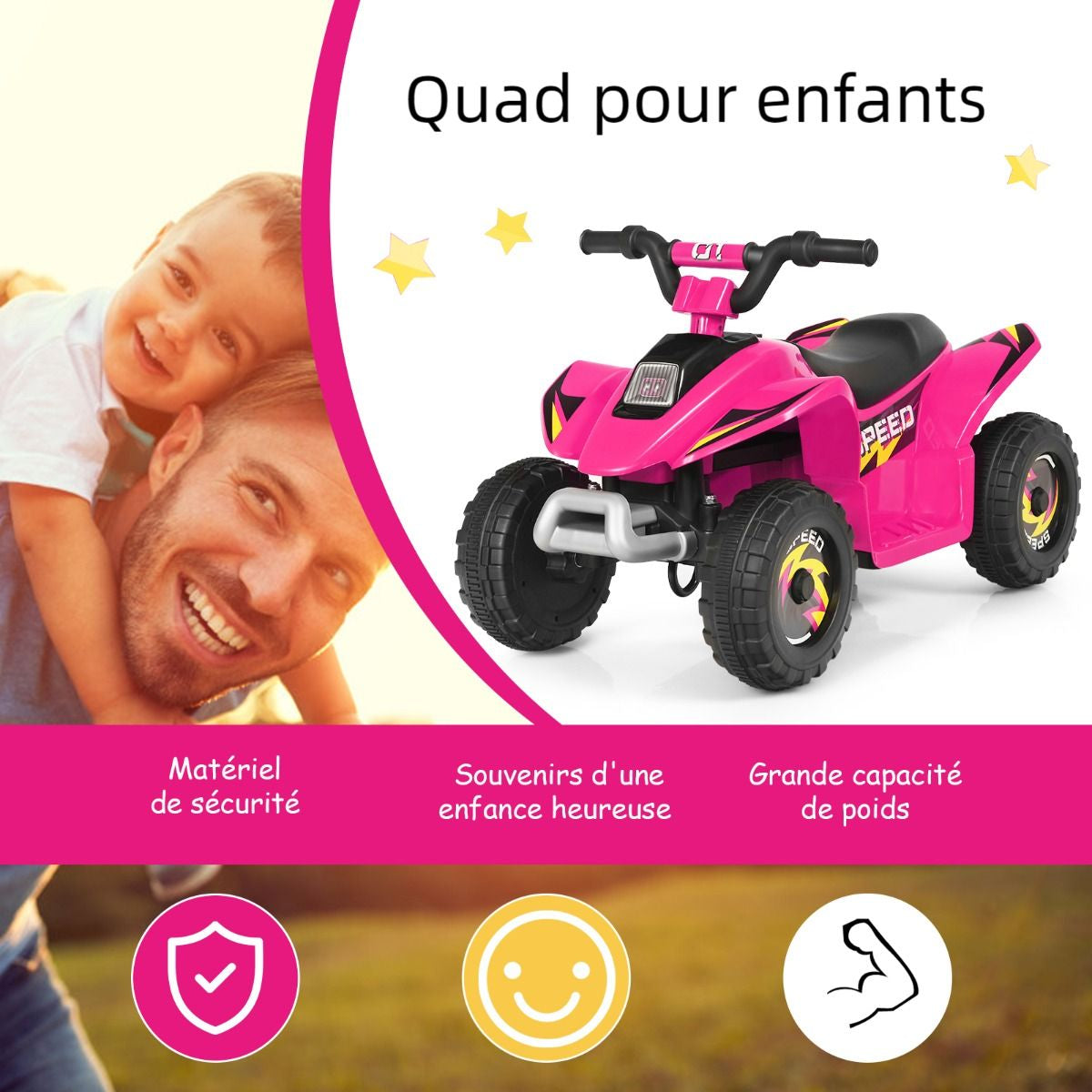 Quad Buggy Electrique Pour Enfant 6 V 4,5 Km-H MAX Voiture Pour Enfants De 3 Ans+ Blanc/Bleu/Noir/Rouge/Rose