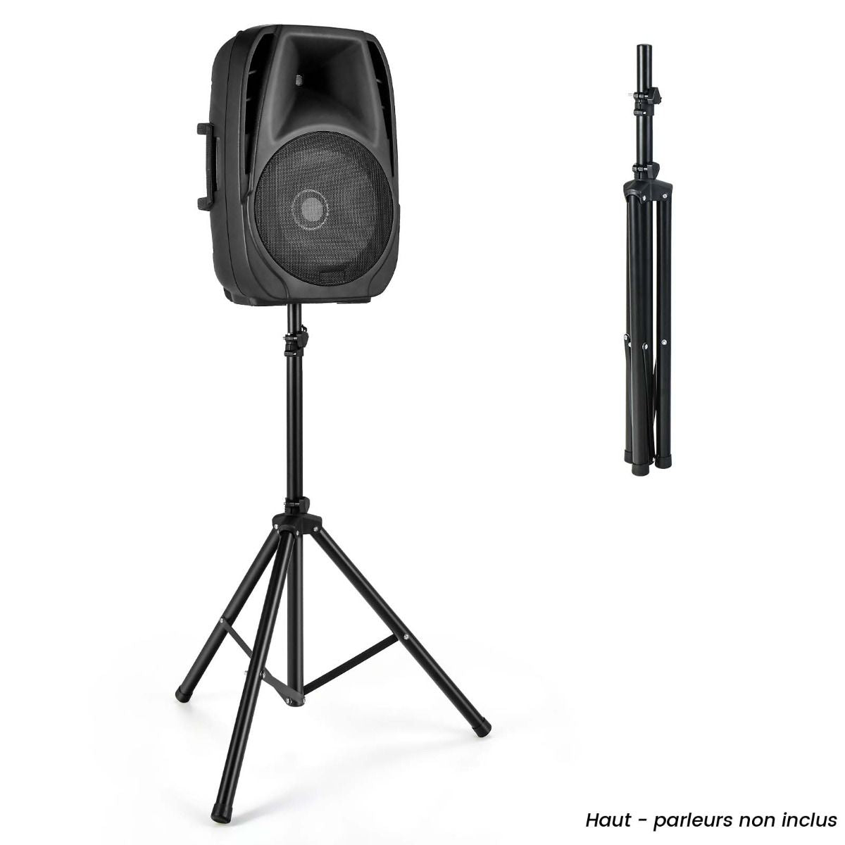 Supports Pour Enceintes Sono DJ Pliable Hauteur Réglable Sur 5 Niveaux Structure En Métal Insert Compatible 35 Mm Noir