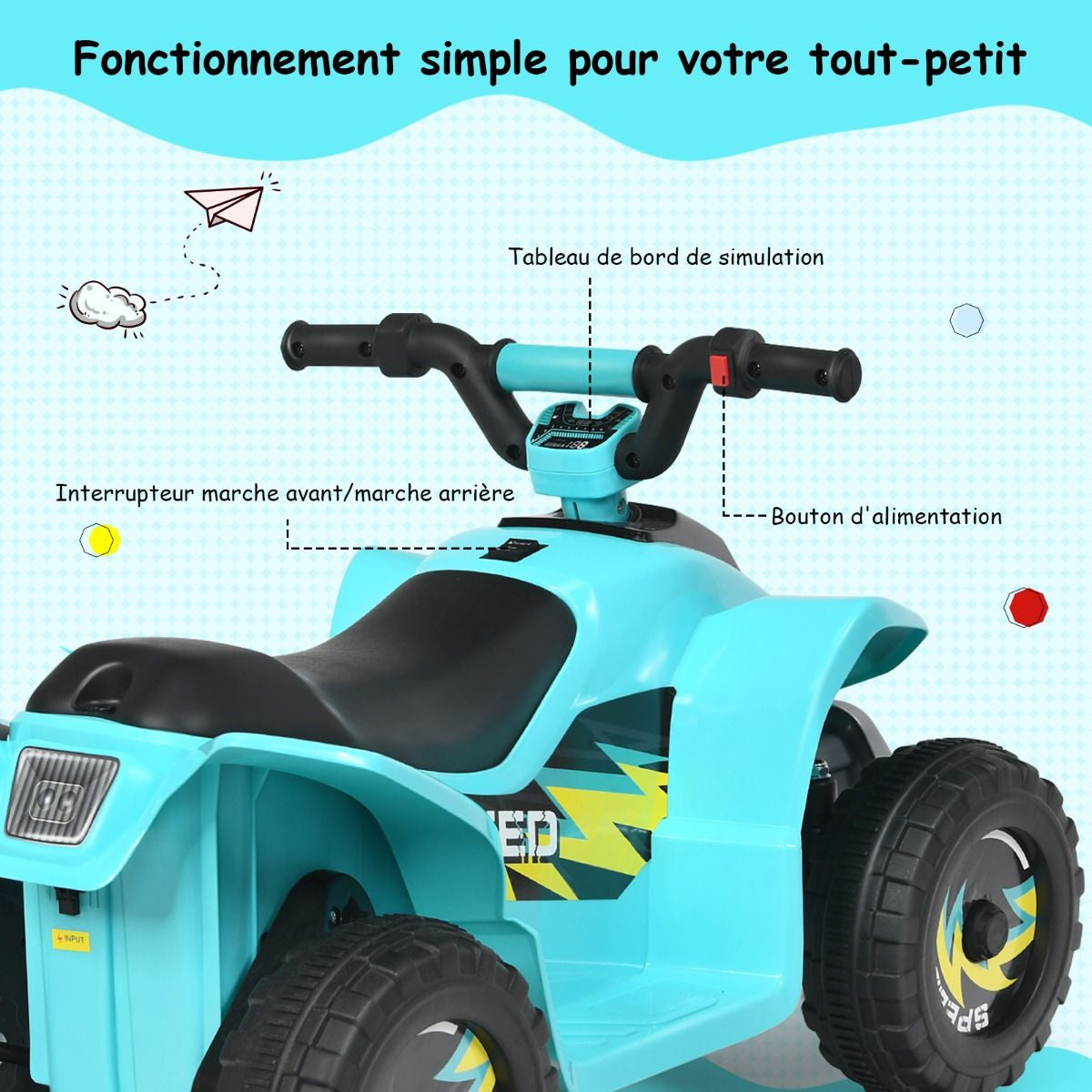 Quad Buggy Electrique Pour Enfant 6 V 4,5 Km-H MAX Voiture Pour Enfants De 3 Ans+ Blanc/Bleu/Noir/Rouge/Rose