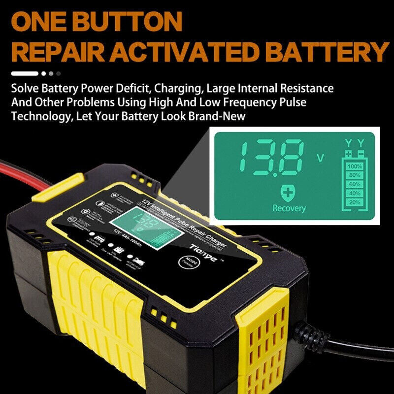 Chargeur Batterie Voiture Hiver Intelligent LCD Charge Rapide Auto Moto 12V 6A