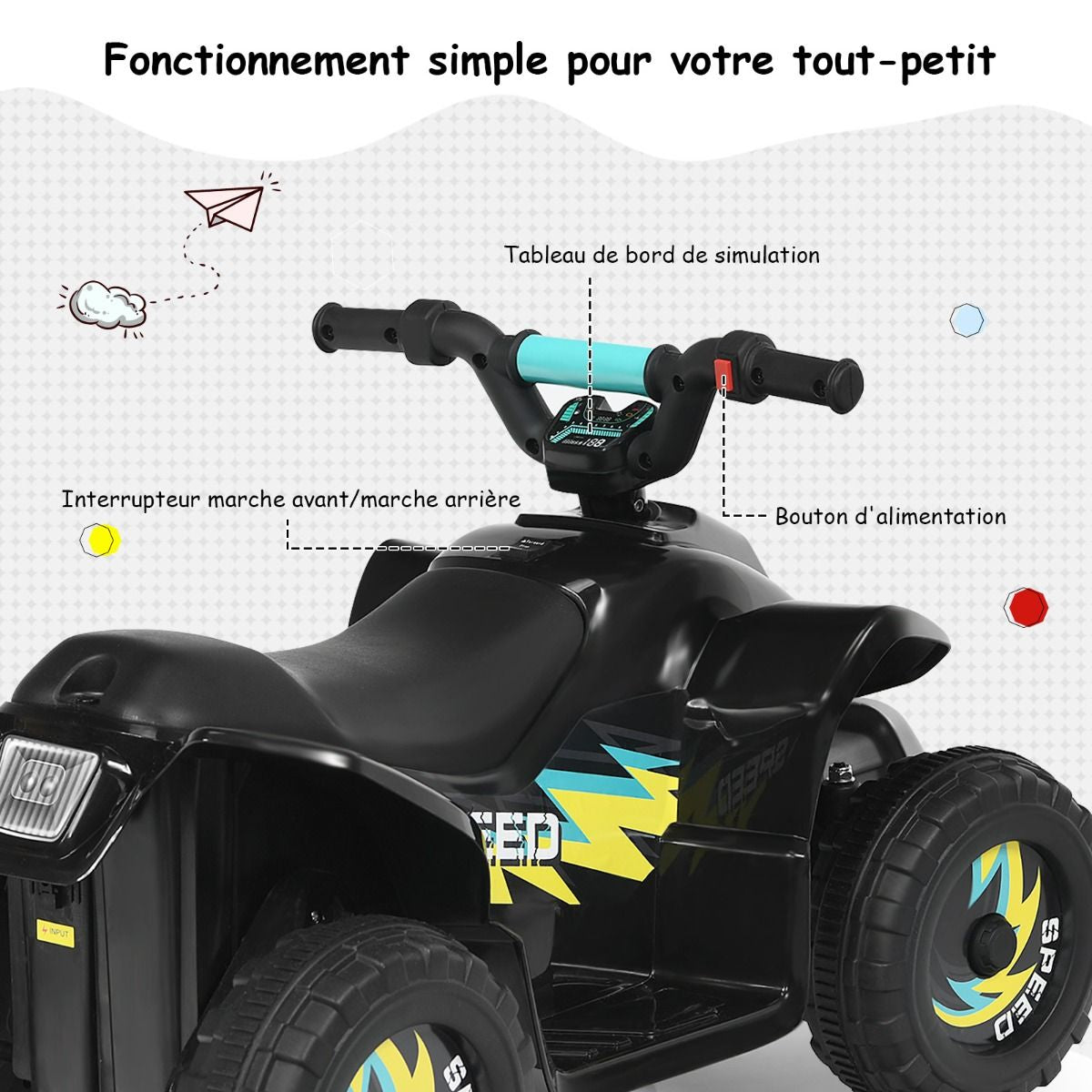 Quad Buggy Electrique Pour Enfant 6 V 4,5 Km-H MAX Voiture Pour Enfants De 3 Ans+ Blanc/Bleu/Noir/Rouge/Rose