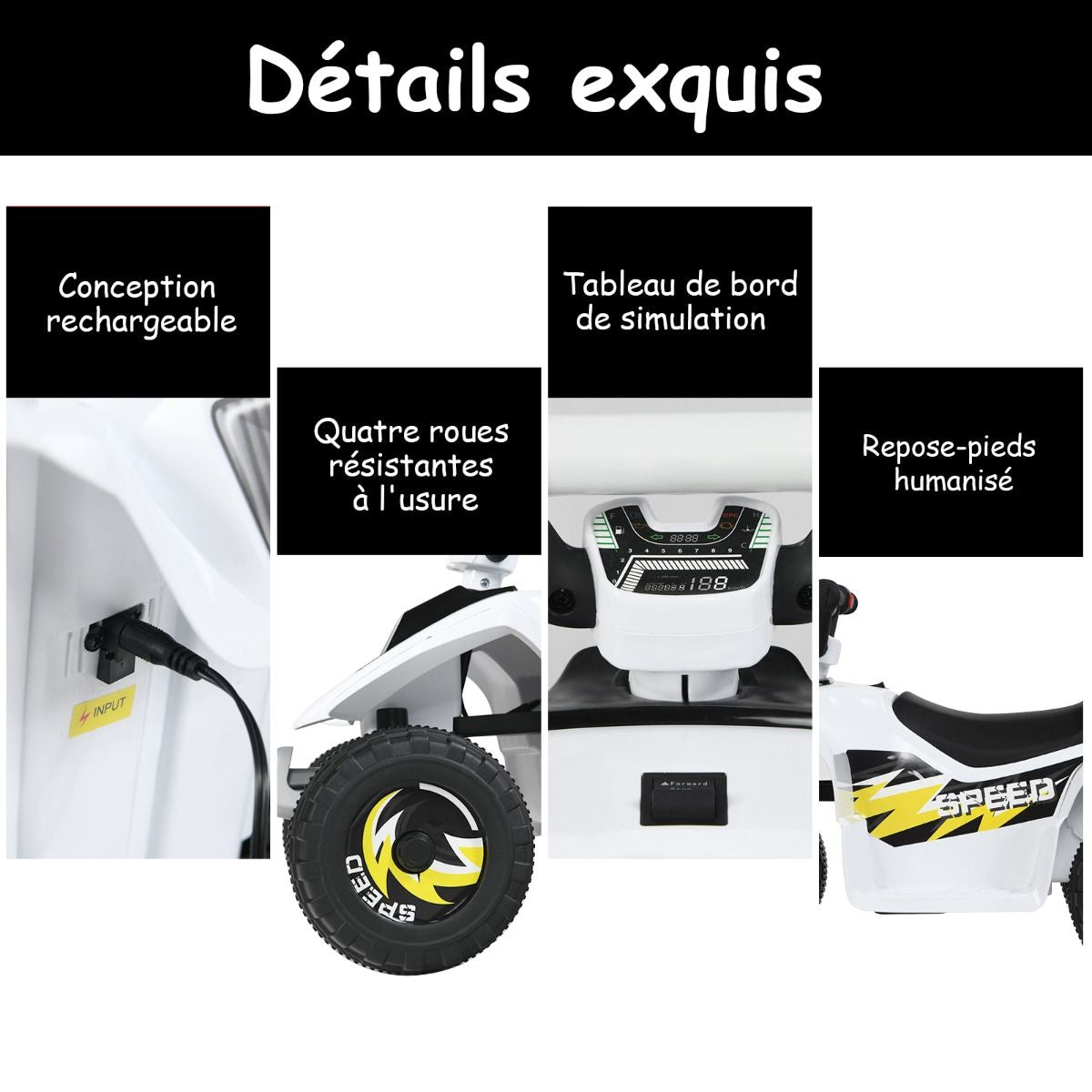 Quad Buggy Electrique Pour Enfant 6 V 4,5 Km-H MAX Voiture Pour Enfants De 3 Ans+ Blanc/Bleu/Noir/Rouge/Rose