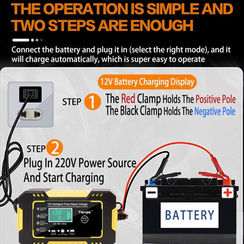 Chargeur Batterie Voiture Hiver Intelligent LCD Charge Rapide Auto Moto 12V 6A
