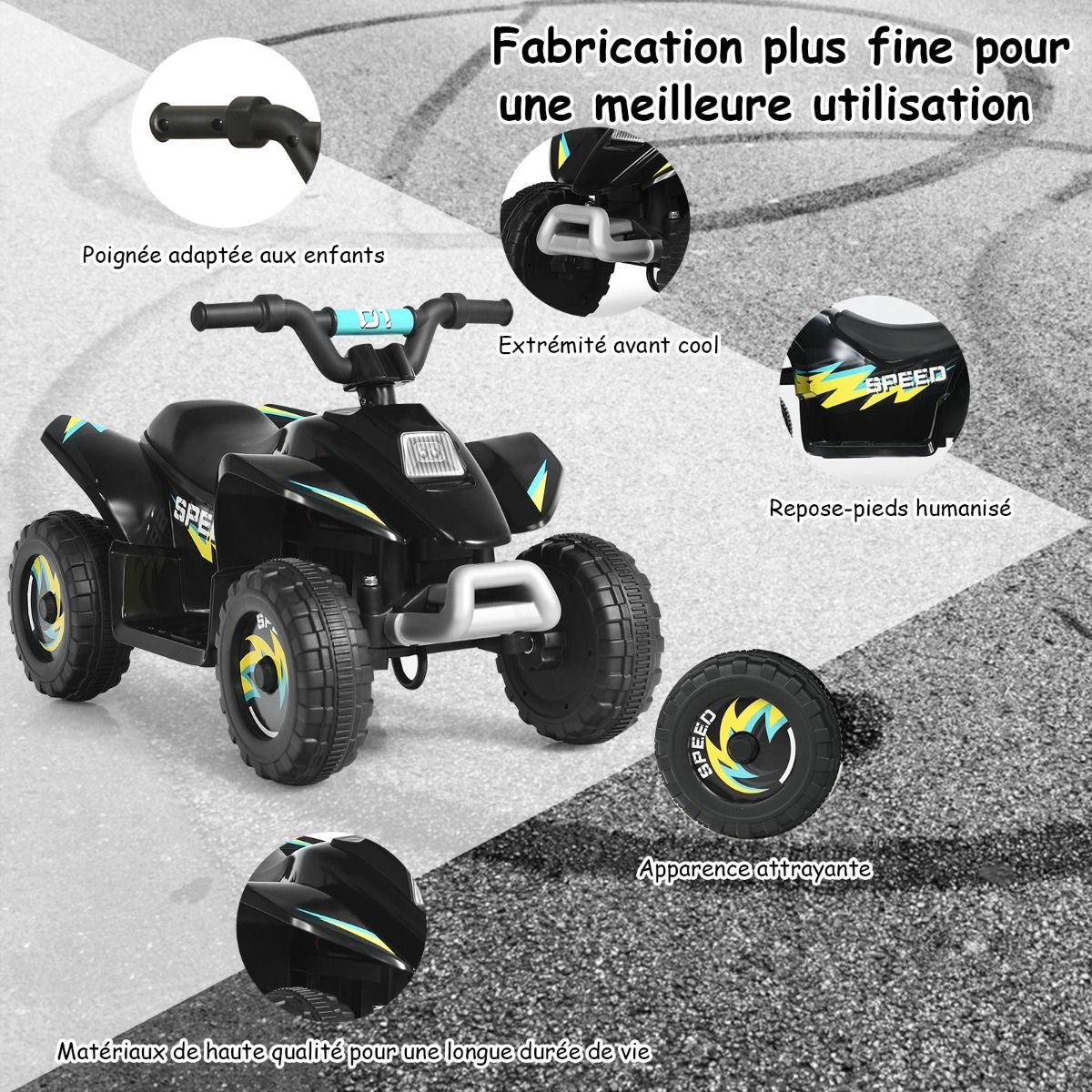 Quad Buggy Electrique Pour Enfant 6 V 4,5 Km-H MAX Voiture Pour Enfants De 3 Ans+ Blanc/Bleu/Noir/Rouge/Rose