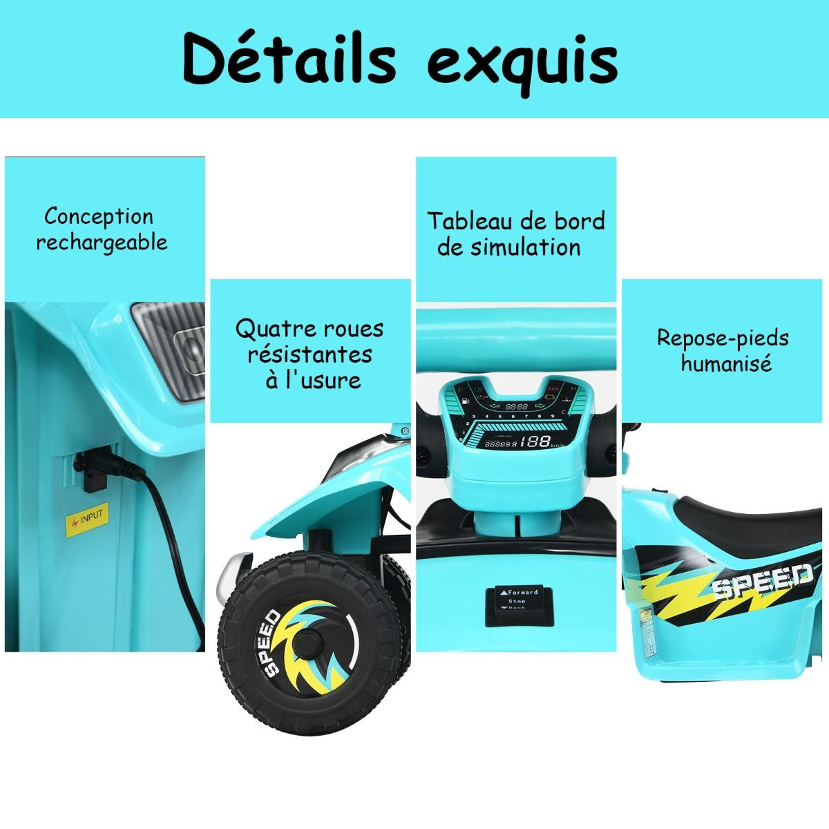Quad Buggy Electrique Pour Enfant 6 V 4,5 Km-H MAX Voiture Pour Enfants De 3 Ans+ Blanc/Bleu/Noir/Rouge/Rose