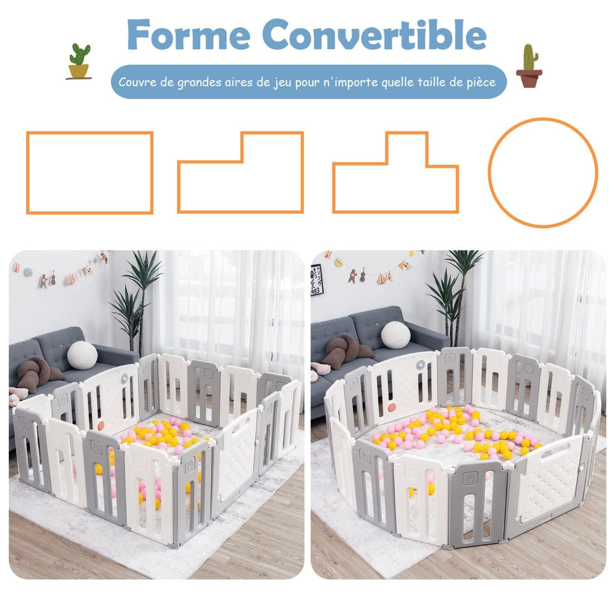 Parc De Sécurité Pour Bébé 14 + 2 Panneaux Avec Barrière De Sécurité Parc De Jeux Pour L'Intérieur Et L'Extérieur Beige + Gris