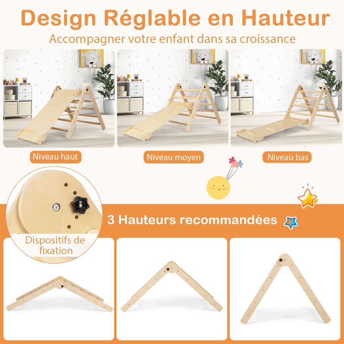 Jouets D'Escalade D'Intérieur 7 En 1 En Bois Pliable Rampe Réversible Chaise À Bascule Otarie Table De Jeu Tunnel Rampant Pour 3-4 Ans Naturel/Multicolore