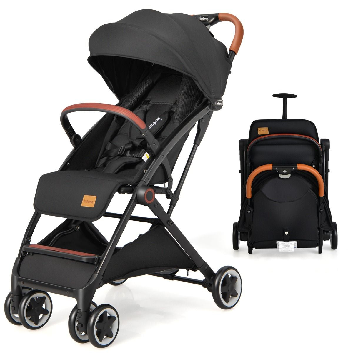 Poussette De Voyage Pour Bébé Avec Pare-Soleil Inclinable Porte-Gobelet Harnais 5 Points Dossier Réglable Chancelière Rangement Inférieur Gris/Noir