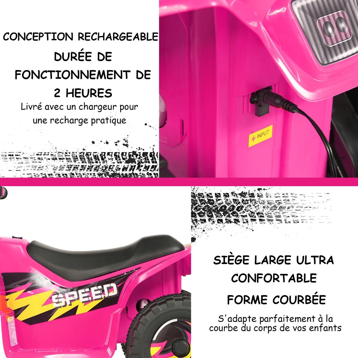 Quad Buggy Electrique Pour Enfant 6 V 4,5 Km-H MAX Voiture Pour Enfants De 3 Ans+ Blanc/Bleu/Noir/Rouge/Rose
