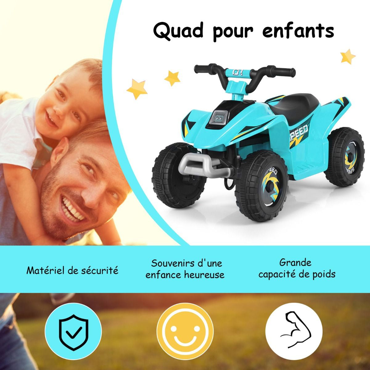 Quad Buggy Electrique Pour Enfant 6 V 4,5 Km-H MAX Voiture Pour Enfants De 3 Ans+ Blanc/Bleu/Noir/Rouge/Rose