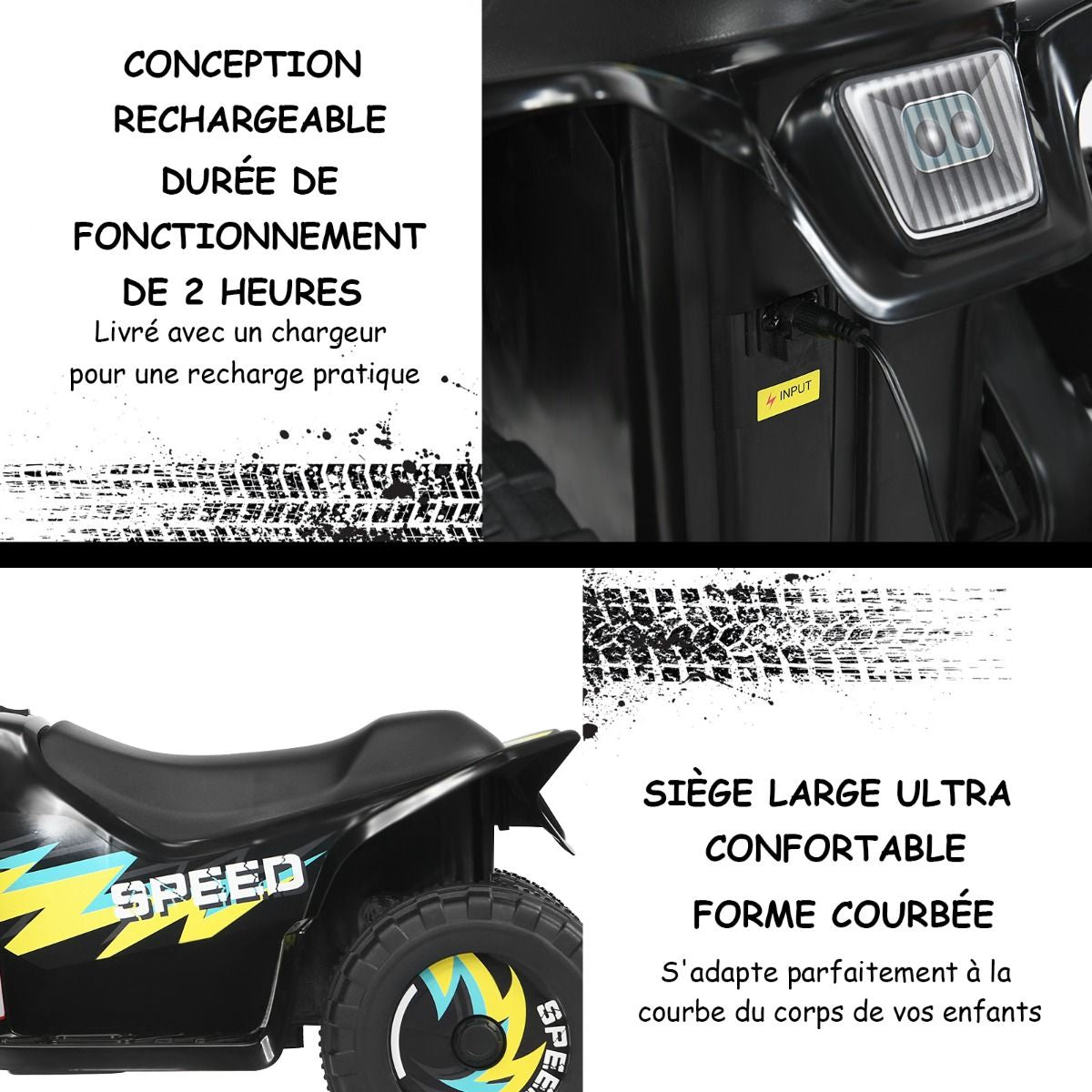 Quad Buggy Electrique Pour Enfant 6 V 4,5 Km-H MAX Voiture Pour Enfants De 3 Ans+ Blanc/Bleu/Noir/Rouge/Rose