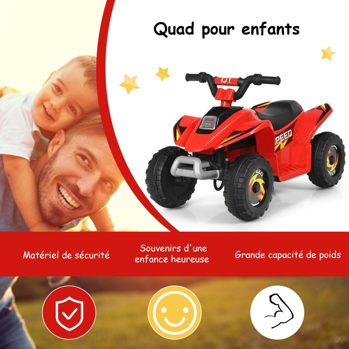 Quad Buggy Electrique Pour Enfant 6 V 4,5 Km-H MAX Voiture Pour Enfants De 3 Ans+ Blanc/Bleu/Noir/Rouge/Rose