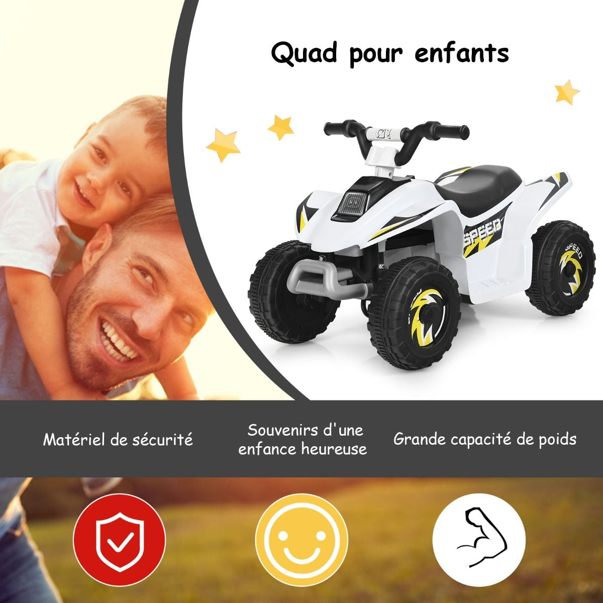 Quad Buggy Electrique Pour Enfant 6 V 4,5 Km-H MAX Voiture Pour Enfants De 3 Ans+ Blanc/Bleu/Noir/Rouge/Rose
