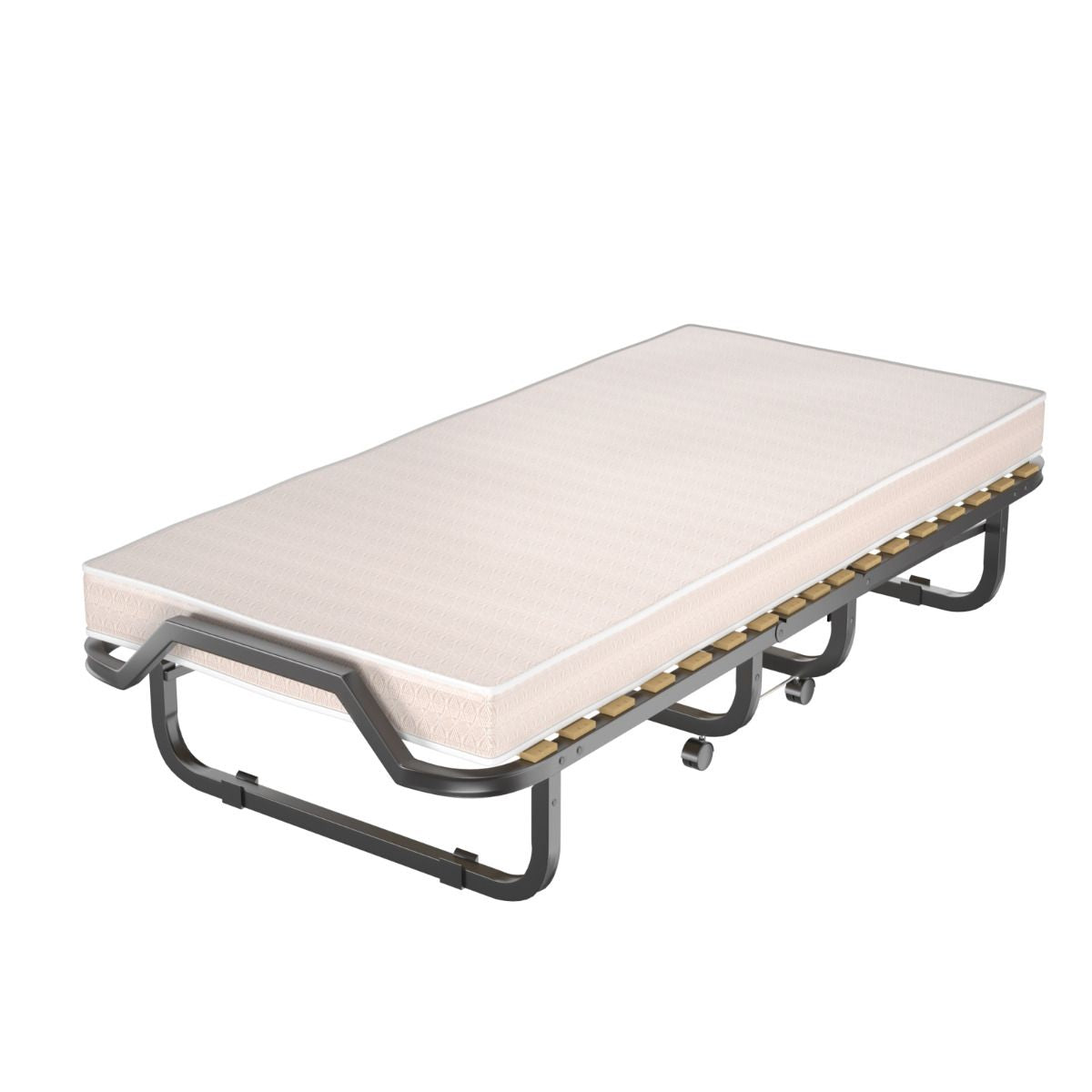 Lit Pliant Sur Roulettes 90 X 200 X 41 CM Lit D'Appoint Avec Matelas En Mousse 10 CM Pour Maison Et Bureau Beige